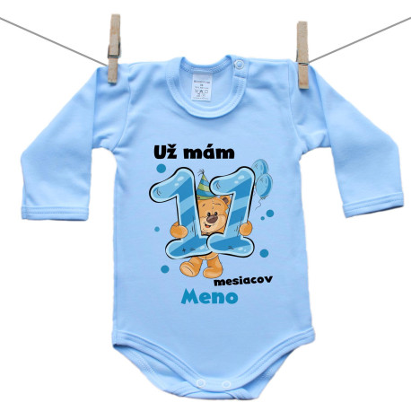 Modré body s dlhým rukávom Už mám 11 mesiacov s Medvedíkom a menom dieťatka Chlapec Modré body s dlhým rukávom Už mám 11 mesiacov s Medvedíkom a menom dieťatka Chlapec