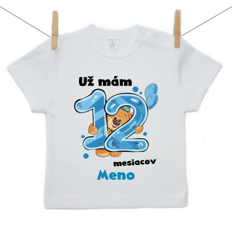 Tričko s krátkym rukávom Už mám 12 mesiacov s Medvedíkom a menom dieťatka Chlapec Tričko s krátkym rukávom Už mám 12 mesiacov s Medvedíkom a menom dieťatka Chlapec