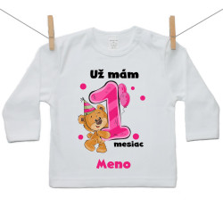 Tričko s dlhým rukávom Už mám 1 mesiac s Medvedíkom a menom dieťatka Dievča