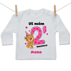 Tričko s dlhým rukávom Už mám 2 mesiace s Medvedíkom a menom dieťatka Dievča