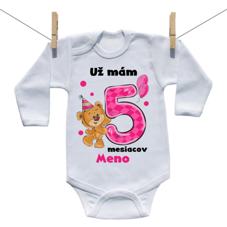 Body s dlhým rukávom Už mám 5 mesiacov s Medvedíkom a menom dieťatka Dievča Body s dlhým rukávom Už mám 5 mesiacov s Medvedíkom a menom dieťatka Dievča