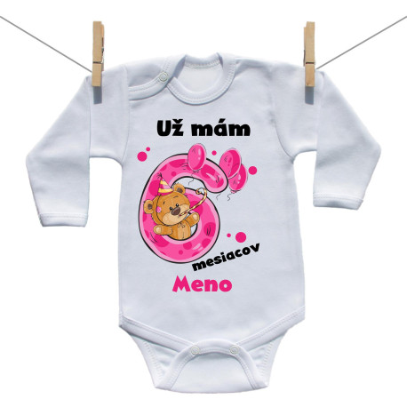 Body s dlhým rukávom Už mám 6 mesiacov s Medvedíkom a menom dieťatka Dievča Body s dlhým rukávom Už mám 6 mesiacov s Medvedíkom a menom dieťatka Dievča