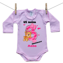Ružové body s dlhým rukávom Už mám 8 mesiacov s Medvedíkom a menom dieťatka Dievča