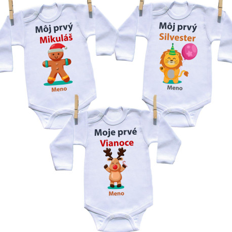 Môj prvý Mikuláš, Vianoce a Silvester - Sada 3 ks body Môj prvý Mikuláš, Vianoce a Silvester - Sada 3 ks body