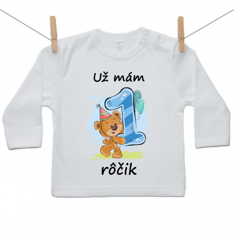 Tričko s dlhým rukávom Už mám 1 rôčik Medvedík Chlapec