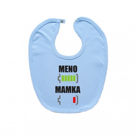 Modrý podbradník na zapínanie Batéria nabitá/vybitá mamka s menom Modrý podbradník na zapínanie Batéria nabitá/vybitá mamka s menom