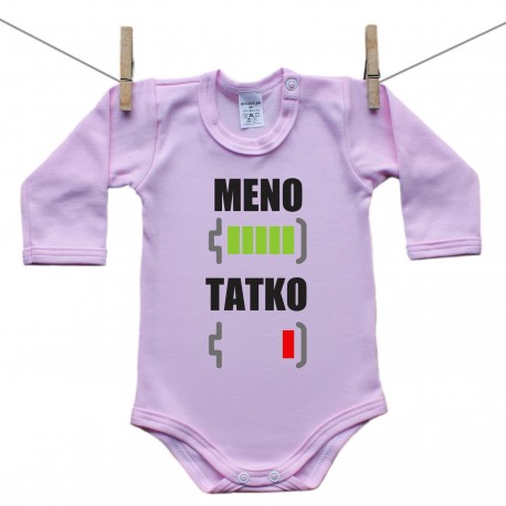 Ružové Body s dlhým rukávom Batéria nabitá/vybitá tatko s menom Ružové Body s dlhým rukávom Batéria nabitá/vybitá tatko s menom
