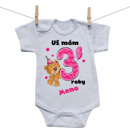 Body s krátkym rukávom Už mám 3 roky s Medvedíkom a menom dieťatka Dievča