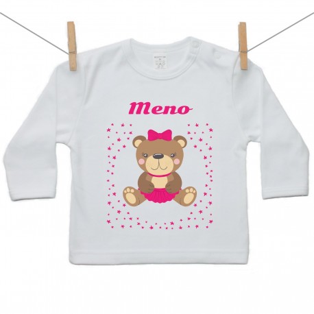 Tričko s dlhým rukávom s menom dieťaťa Medvedík Dievča