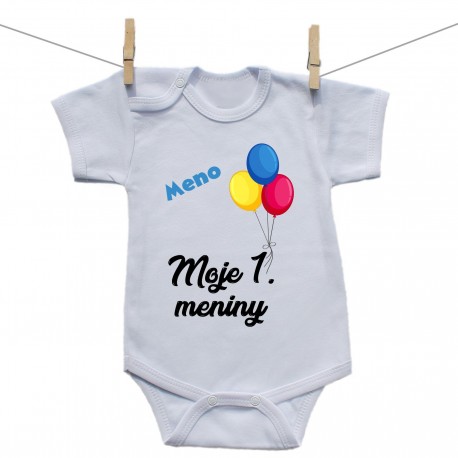 Body s krátkym rukávom Moje 1. meniny s menom dieťatka Chlapec