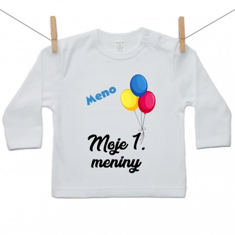 Tričko s dlhým rukávom Moje 1. meniny s menom dieťatka Chlapec
