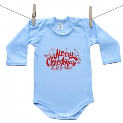 Modré body s dlhým rukávom Merry Christmas
