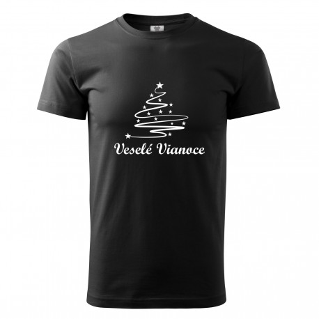 Čierné pánske tričko Veselé Vianoce so stromčekom