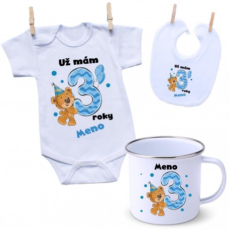 Sada Mám 3 roky s Medvedíkom a menom dieťatka Chlapec Sada Mám 3 roky s Medvedíkom a menom dieťatka Chlapec